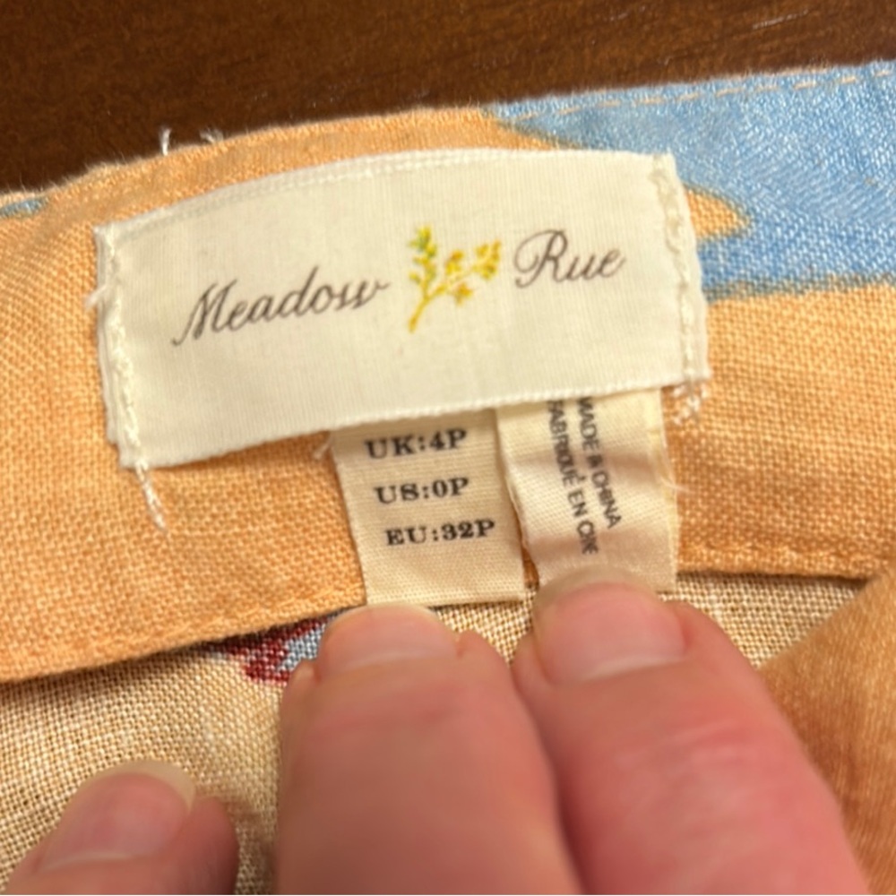 Anthropologie Meadow Rue A Line Linen Skirt, peach with blue birds - Picture 5 of 6